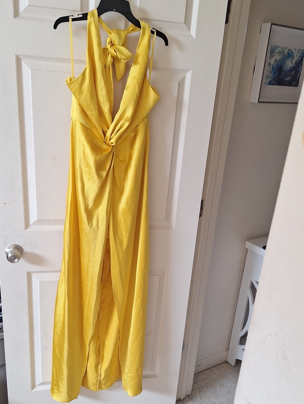 Yaura Yellow Satin Twist-Front Maxi Dress